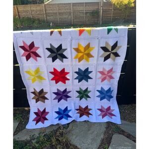 Vintage Afghan Hand knit Sunburst Crib/Twin bed Size 47 x 39